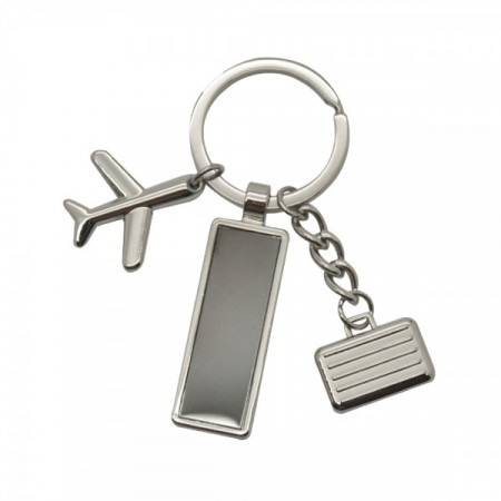 מחזיק מפתחות עשוי מתכת עם שני תליונים ולוחית מתכת לחריטה במארז מתנה, TSK-1110