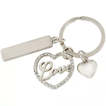 מחזיק מפתחות "LOVE" , אותיות בתוך לב משובץ + לב + לוחית