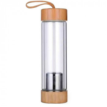 בקבוק משולב עץ במבוק וזכוכית בעלת דופן כפולה, TNY-5217