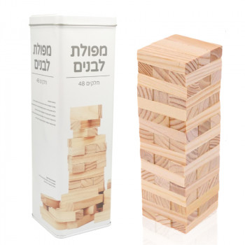 משחק קוביות עשוי עץ בקופסת מתכת 48 חלקים