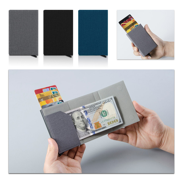 RFID BLOCKING-ארנק ושולף כרטיסים ממתכת ודמוי עור 