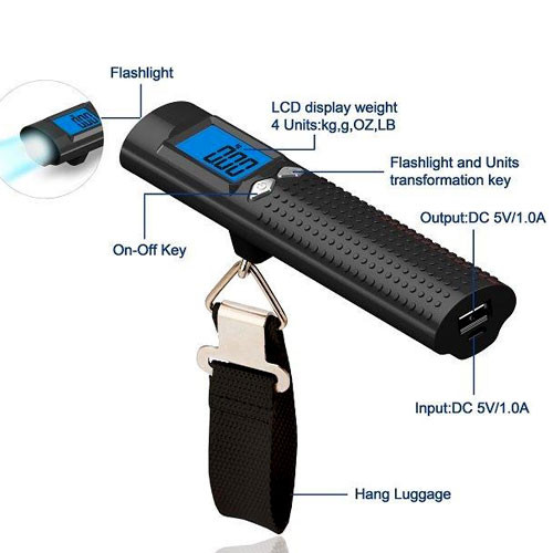 משקל מזוודה משולב עם POWERBANK ופנס
